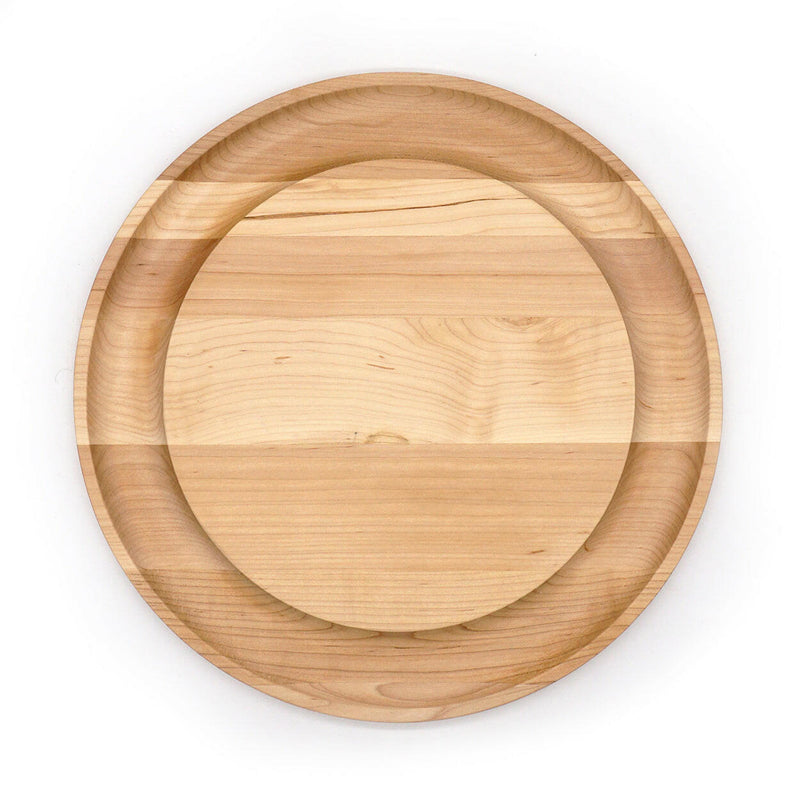 J.K. Adams | Maple Round Cheese Board with Cracker Groove - 16 Round, featuring a cracker groove for elegant cheese platter presentations, ideal for gatherings and creative culinary displays.