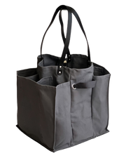 CapaBunga | Market Tote - Blue + Mustard features a structured design with black handles, perfect for securely carrying groceries and market items.
