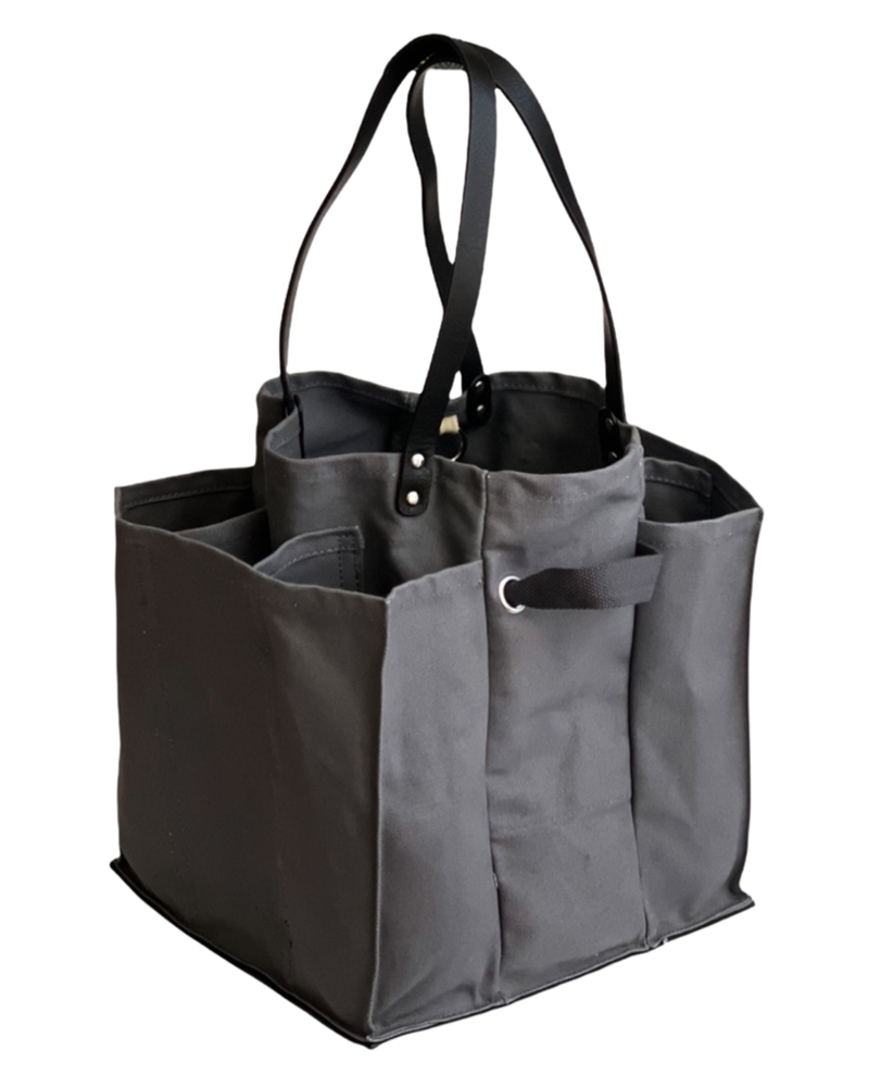 CapaBunga | Market Tote - Blue + Mustard features a structured design with black handles, perfect for securely carrying groceries and market items.