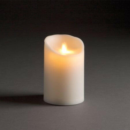 Lightli | Moving Flame Outdoor Pillars - Small, flameless candle with dancing flame effect, ideal for outdoor use, featuring a durable, weather-resistant ivory body.