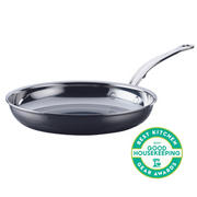 Hestan NanoBond Cookware - 5qt Essential Pan + Lid, featuring a stainless-steel skillet with ergonomic handle and award badge, ideal for durable, high-performance cooking.