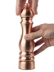 Peugeot | Paris Chef u'Select Salt + Pepper Mills, Copper, 9 inches - Pepper Mill, hand-held, demonstrating ergonomic grip and adjustable grind settings.