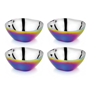 Ahimsa | Stainless Steel Kids Dishes - Fork + Spoon Set - Classic, featuring a close-up of a rainbow-colored stainless steel mixing bowl, designed for safe, engaging child mealtimes.