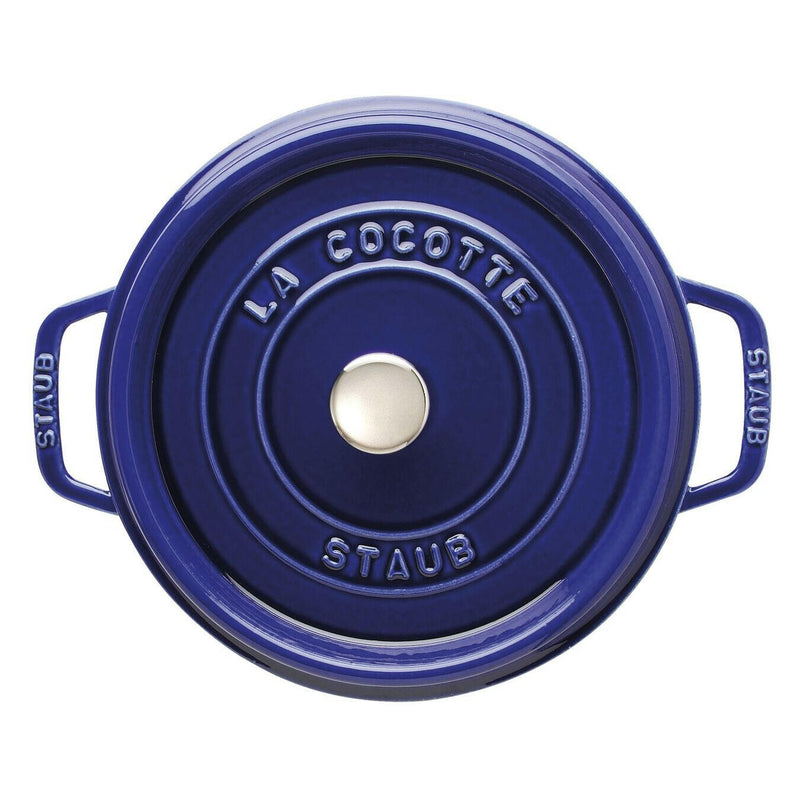 Staub Round Cocottes - 9 qt - Lilac: A versatile cast iron pot with self-basting lid, perfect for slow-cooking stews and soups. Ideal for kitchen-to-table presentation.