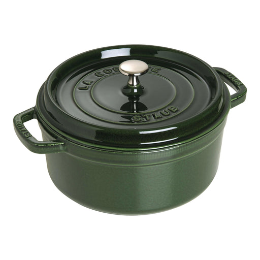 STAUB Round Cocotte, 9 qt, Lilac, ideal for slow-cooking and braising, features innovative self-basting lid and durable enamel finish, perfect for kitchen to table presentation.