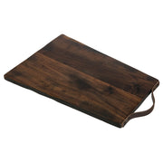 J.K. Adams Rustic Rectangle Serving Board features walnut and a leather handle with antique nails, ideal for serving cheese or desserts for 6-10 people.