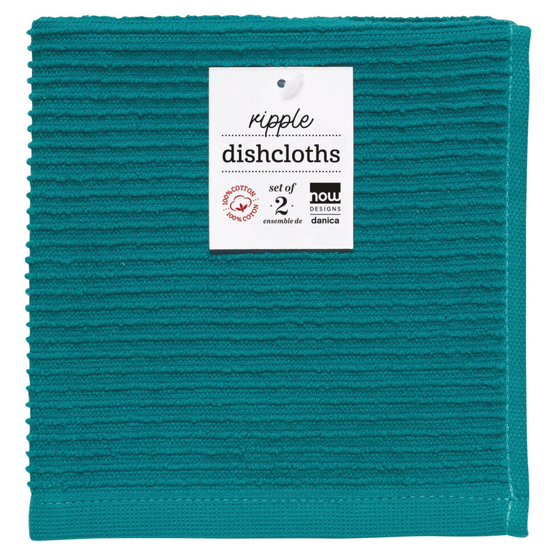 Danica | Ripple Dishcloths | Set of Two - Greenbriar, featuring a ribbed terry cloth design, ideal for tackling kitchen tasks with softness and efficiency.