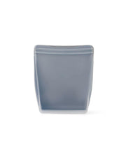 W&P | Silicone Reusable Stand-Up Bag, 50 oz, designed for versatile storage, showcases a sturdy, clear silicone front and vibrant charcoal back, emphasizing practicality and sustainability.