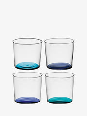 LSA International Coro Tumblers - Set of 4 - Berry, modern conical design, fine walls, stackable, vibrant bases, ideal for stylish beverage serving.