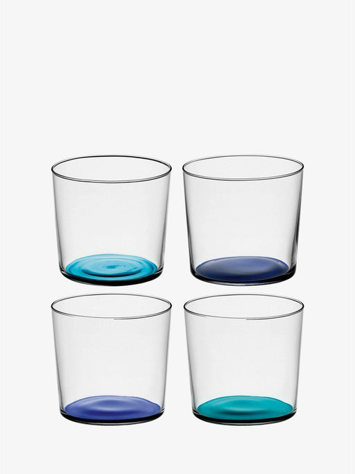 LSA International Coro Tumblers - Set of 4 - Berry, modern conical design, fine walls, stackable, vibrant bases, ideal for stylish beverage serving.