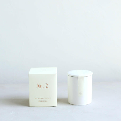 The Floral Society | Soy Wax Candle - No. 2 | Hemp Flower + Citron, hand-poured in Massachusetts, in a reusable ceramic vessel, ideal for energizing kitchen or workspace.