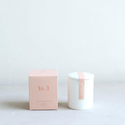 The Floral Society | Soy Wax Candle - No. 3 | Ginger + Rose, in a ceramic vessel, ideal for soothing ambience in living spaces or baths.