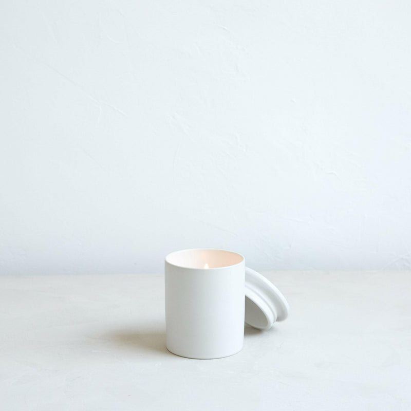 The Floral Society | Soy Wax Candle - No. 3 | Ginger + Rose in a minimal ceramic vessel, ideal for soothing living spaces or baths with calming aromas.