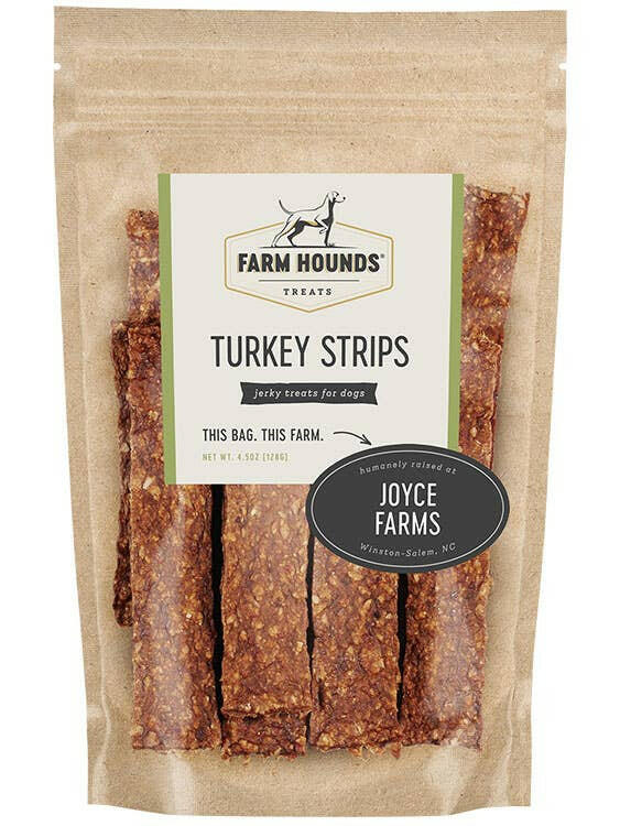 Farm Hounds | Strips Dog Treats - Beef: Package of nutrient-rich jerky and turkey strips, perfect for training or meal enhancements for dogs.