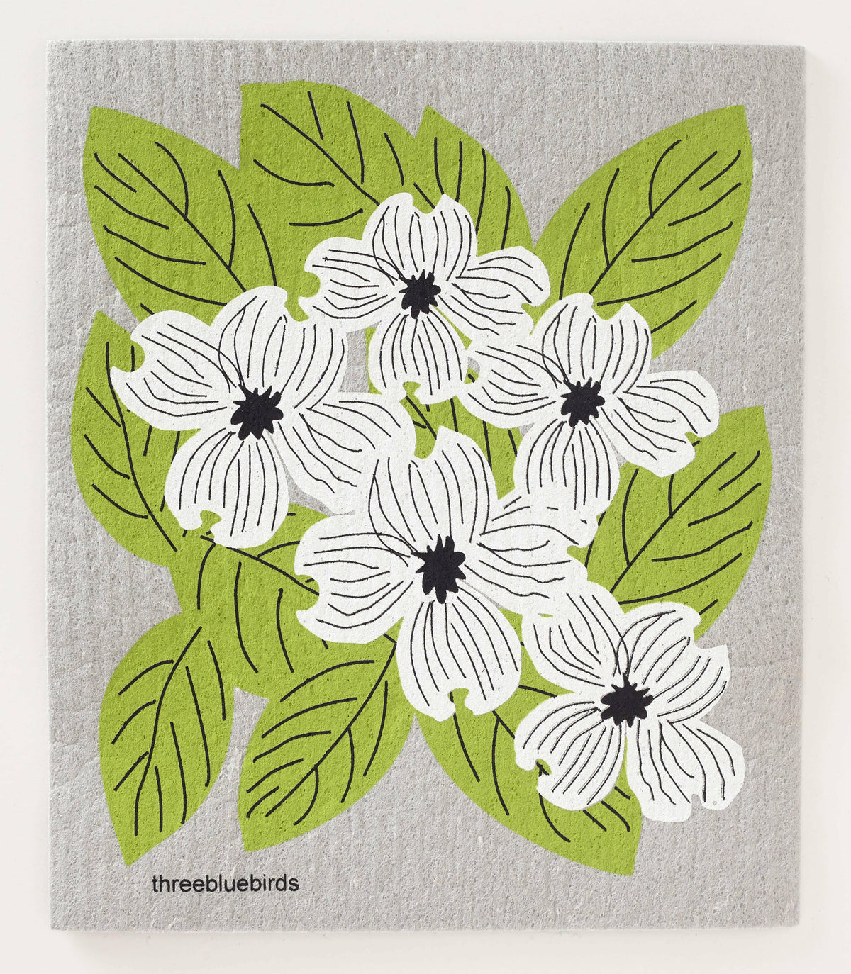 Three Bluebirds Swedish Dishcloths - Dogwood on Grey — Athens Cooks