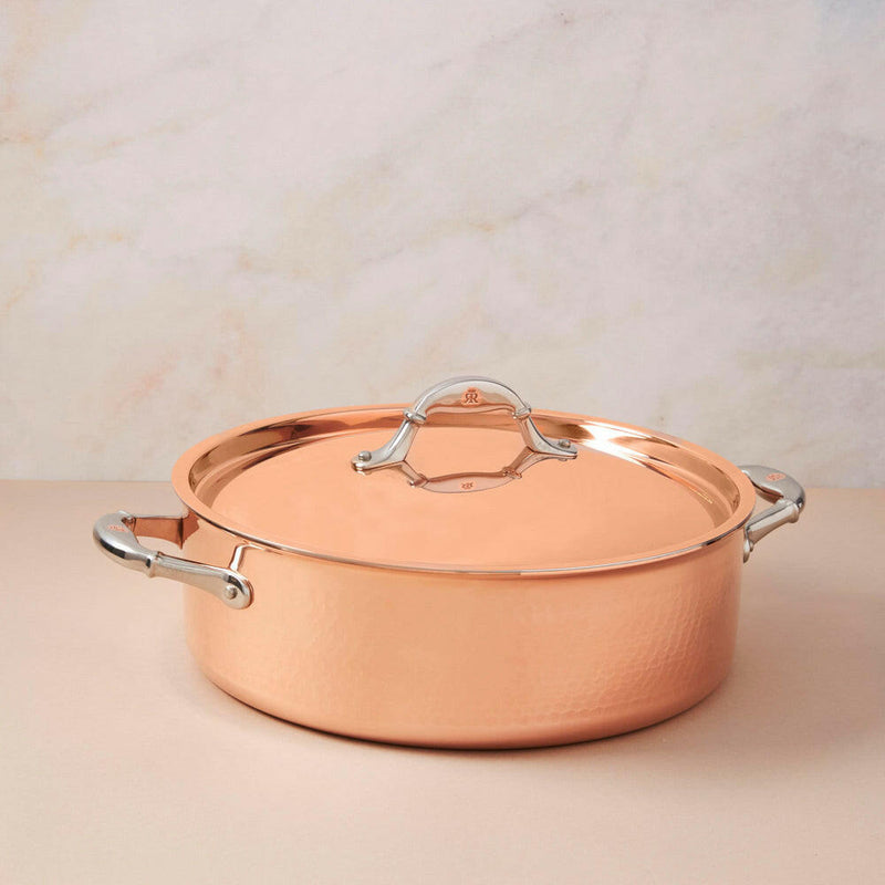 Ruffoni | Symphonia Cupra | Braisers - 7QT: Close-up of a copper braiser with stainless steel handles, showcasing craftsmanship and ideal for versatile cooking and elegant dining.