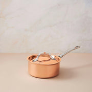 Ruffoni | Symphonia Cupra Saucepans - 1.5 Quart: A hammered copper saucepan with a lid and ergonomic handle, ideal for small portions and enhancing kitchen elegance.
