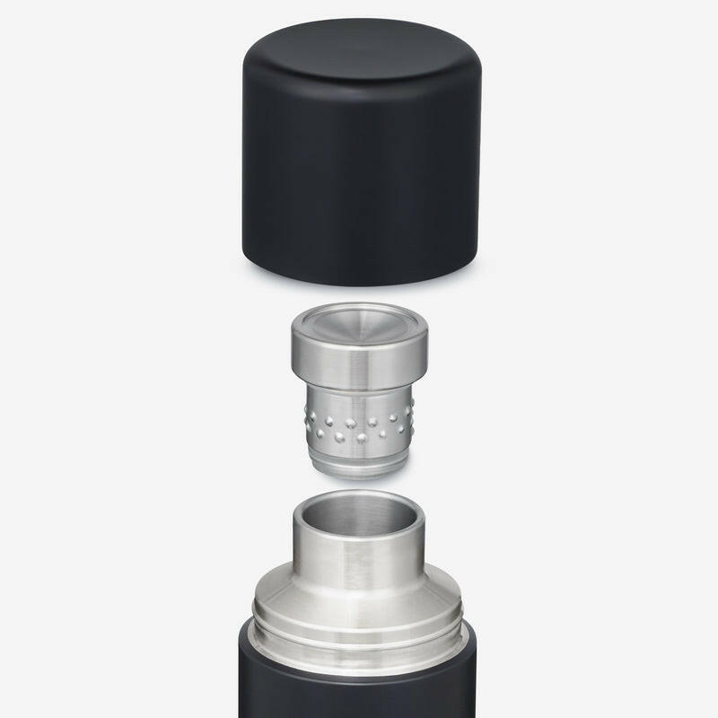 Klean Kanteen | 25oz Insulated Thermos with Built-In Cup + Pourer, showcasing a sleek black cylinder design, ideal for versatile use.