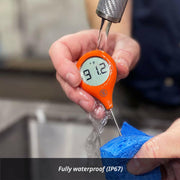 ThermoWorks ThermoPop 2 Thermometer features an ergonomic design with an auto-rotating display, ideal for precise, fast temperature readings in any kitchen.