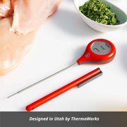 ThermoWorks | ThermoPop 2 Thermometer - Pink, featuring a compact, ergonomic design with an auto-rotating backlit display, ideal for fast, accurate kitchen temperature readings.
