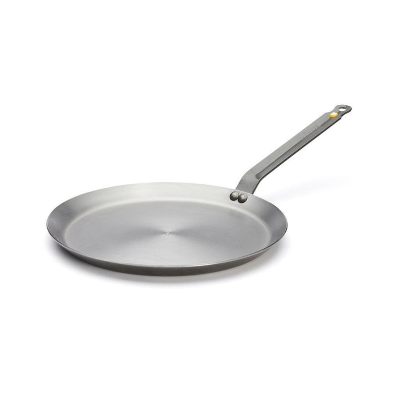 de Buyer | Mineral B Carbon Steel Crepe + Tortilla Pan - 10.25, crafted from carbon steel, features a smooth surface ideal for cooking crepes and tortillas.
