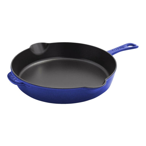 Staub Traditional Deep Fry Pan 11 inch - Deep Blue, showcasing high sides for reduced splatter and even cooking, ideal for versatile everyday use.