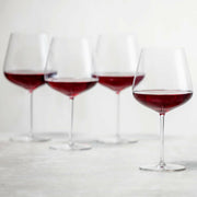 Set of 6 Schott Zwiesel Vervino Burgundy glasses, showcasing elegant thin-walled bowls and fine stems, highlighting the premium Tritan™ Crystal craftsmanship.