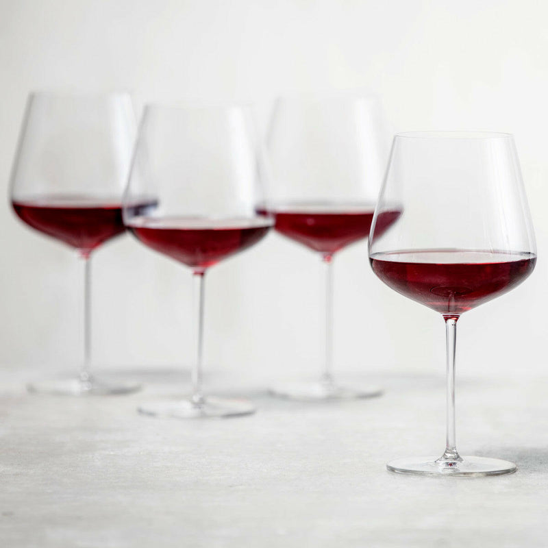 Set of 6 Schott Zwiesel Vervino Burgundy glasses, showcasing elegant thin-walled bowls and fine stems, highlighting the premium Tritan™ Crystal craftsmanship.