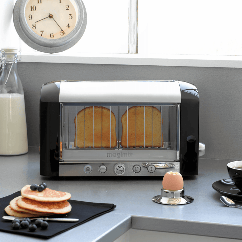 Magimix | Vision Toaster - Cream with see-through glass sides, eight browning levels, and versatile settings for perfect toasting of bread, bagels, and more.