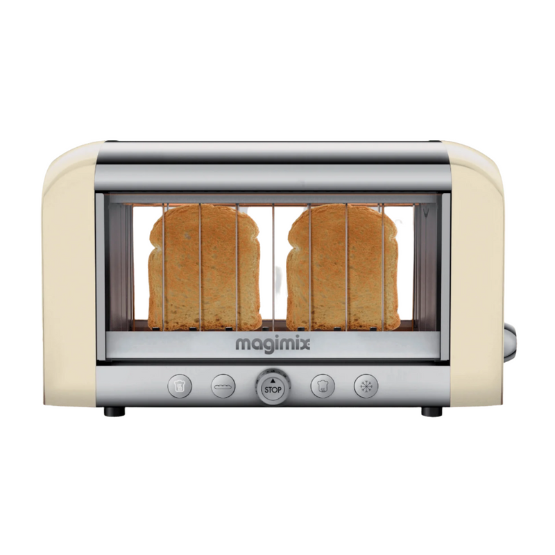 Magimix | Vision Toaster - Cream, featuring see-through glass for monitoring toasting, stainless steel design, and versatile settings for perfect, customized toast every time.
