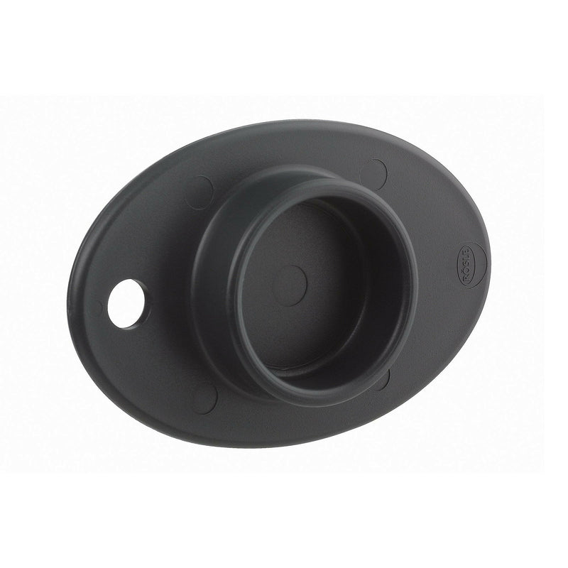 Rösle Coarse Grater with Wire Handle featuring sharpened edges for grating firm vegetables, cheese, and chocolate, includes a food grip hand guard. Made of stainless steel and silicone.