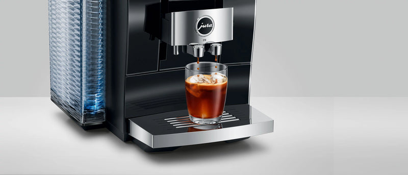Jura Z10 espresso and coffee machine, showcasing Swiss engineering, offers hot and cold brew specialties with automatic grind adjustment, ideal for coffee enthusiasts.