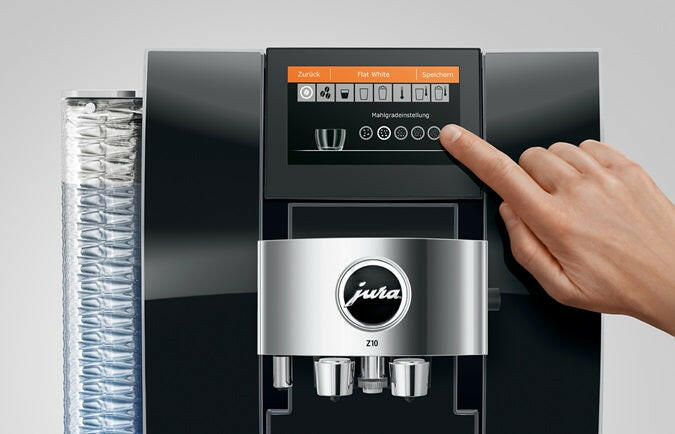 Jura Z10 espresso and coffee machine, showcasing Swiss engineering with automatic grind adjustment and cold brew capabilities, perfect for coffee enthusiasts seeking precision and convenience.
