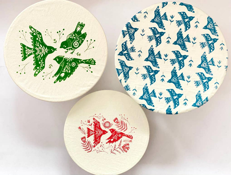 Your Green Kitchen | Folk Bird fabric bowl covers | Set of 3