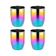 Ahimsa | Stainless Steel Kids Dishes - Fork + Spoon Set - Classic, featuring a close-up of a colorful, durable cup designed for safe, healthy eating habits.