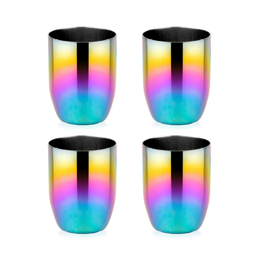 Ahimsa | Stainless Steel Kids Dishes - Fork + Spoon Set - Classic, featuring a close-up of a colorful, durable cup designed for safe, healthy eating habits.