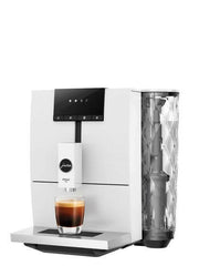 Jura | ENA4 - Fully Automatic Coffee Machine, showcasing its compact design with a single button operation and integrated AromaG3 grinder for exceptional coffee preparation.