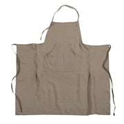 Sir|Madam Linen Grand Apron - Natural: Close-up of apron with brass rivets, adjustable neck loop, side vents, and waist compartments, embodying Athens Cooks' curated kitchen essentials.