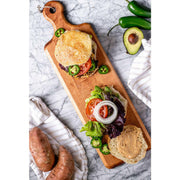 J.K. Adams Maple Artisan Plank Serving Board, featuring an engraved vintage finish, perfect for serving bread and cheeses with rustic charm and durability.