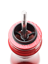 Inside view of Peugeot | Paris Chef u'Select Passion Red Pepper Mill, showcasing its black valve and metal stem, highlighting craftsmanship and reliability for culinary enthusiasts.