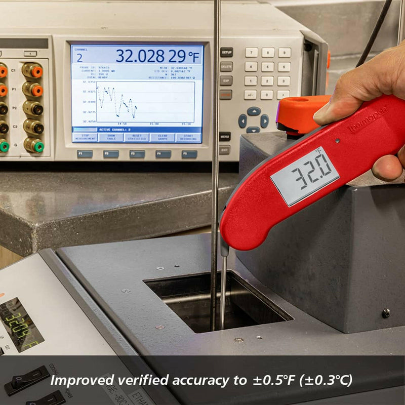 ThermoWorks Thermapen ONE - Purple with auto-rotating display, motion-sensing mode, and bright backlight, offering fast, accurate temperature readings, perfect for culinary precision.